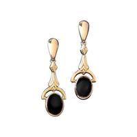 Earrings Whitby Jet And Yellow Gold Oval Art Deco Drop