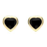 Earrings Whitby Jet And Yellow Gold Small Heart Stud