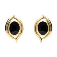 Earrings Whitby Jet And Yellow Gold Oval Double Fleur Stud
