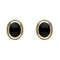 Earrings Whitby Jet And Yellow Gold And Whitby Oval Plain Edge Stud