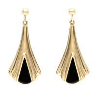 Earrings Whitby Jet And Yellow Gold Triangle Fleur Drop