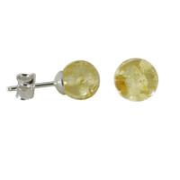 Earrings Baltic Amber And Silver Orange 6mm Ball Stud