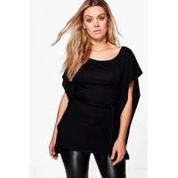 Ebony Tie Waist Drape Top - black