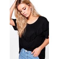 ebony ruffle detail tshirt black