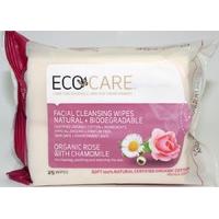 Ecocare Cleansing Face Wipes - Organic Rose & Chamomile - Pack Of 25