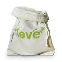 eco organic cotton drawstring favour bag green love print