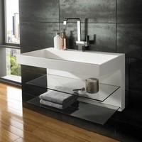 Echo 80cm Wall Mounted Solid Surface Sleek Basin With Glass Shelves