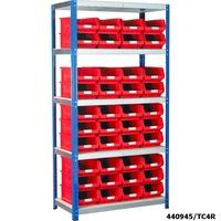 ecorax topbox shelving units 5 shelves 40x red tc4 bins