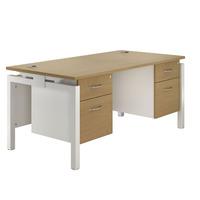 eco white bench leg rectangular desk and twin pedestals w 1600mm white