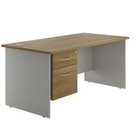 eco panel end rectangular desk and single pedestal 1600 walnut