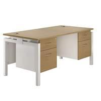 eco white bench leg rectangular desk and twin pedestals w 1600mm maple