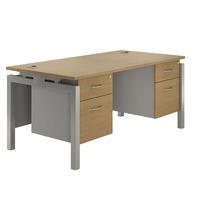 Eco Silver Bench Leg Rectangular Desk and Twin Pedestals W 1600mm Maple