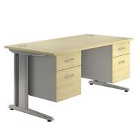 Eco Cantilever Rectangular Desk and Twin Pedestals Maple