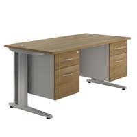 eco cantilever rectangular desk and twin pedestals walnut