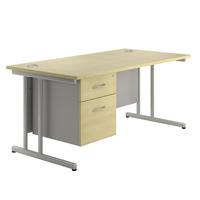Eco Cantilever Rectangular Desk and Single Pedestal 1600 Maple