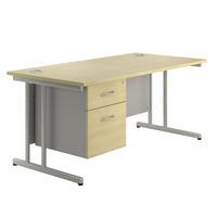 eco cantilever rectangular desk and single pedestal 1600 maple