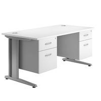 Eco Cantilever Rectangular Desk and Twin Pedestals White