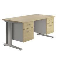 Eco Cantilever Rectangular Desk and Twin Pedestals Oak