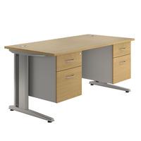 Eco Cantilever Rectangular Desk and Twin Pedestals Beech