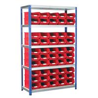 eco rax tc bin kit shelving bay 1800 x 1200 x 450mm 50 x tc4 red