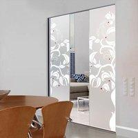 Eclisse 10mm Corniolo Murano Design on Clear or Satin Glass Syntesis Double Pocket Door