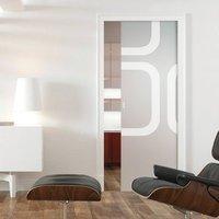 Eclisse 10mm Space Age Sandblasted Design on Clear or Satin Glass Pocket Door