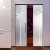 Eclisse 10mm Oblo Sandblasted Design on Clear or Satin Glass Syntesis Double Pocket Door