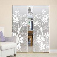 Eclisse 10mm Jungle Sandblasted Design on Clear or Satin Glass Syntesis Double Pocket Door