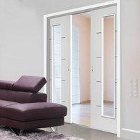 Eco Blanco Satin White Double Pocket Doors - Clear Glass - Prefinished