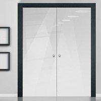 Eclisse 10mm Gloss White Solid Colour Glass Double Pocket Door - 9010