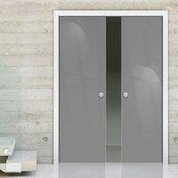 eclisse 10mm gloss grey solid colour glass double pocket door 7024