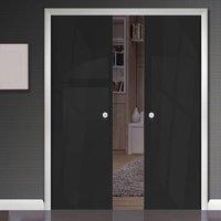 Eclisse 10mm Gloss Black Solid Colour Glass Double Pocket Door - 9005