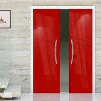 Eclisse 10mm Gloss Red Solid Colour Glass Double Pocket Door - 3003