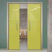 Eclisse 10mm Gloss Yellow - Green Solid Colour Glass Double Pocket Door - 1027