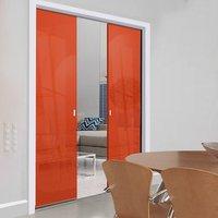 Eclisse 10mm Satin Red - Orange Tinted Glass Double Pocket Door - 8136