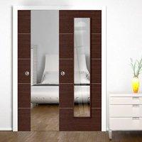 Eco Wenge Double Pocket Doors - Clear Glass - Prefinished