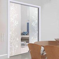 Eclisse 10mm Opale Sandblasted Design on Clear or Satin Glass Double Pocket Door