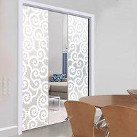 Eclisse 10mm Meccano Sandblasted Design on Clear or Satin Glass Double Pocket Door