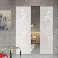 Eclisse 10mm Tattoo Sandblasted Design on Clear or Satin Glass Syntesis Double Pocket Door