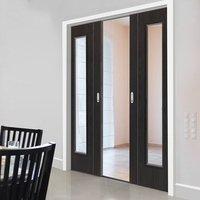 Eco Argento Ash Grey Double Pocket Doors - Clear Glass - Prefinished