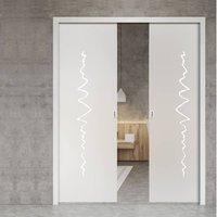 Eclisse 10mm Crash Sandblasted Design on Clear or Satin Glass Double Pocket Door