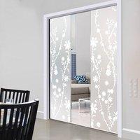 Eclisse 10mm Bluma Sandblasted Design on Clear or Satin Glass Double Pocket Door