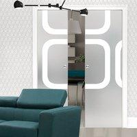 Eclisse 10mm Space Age Sandblasted Design on Clear or Satin Glass Double Pocket Door