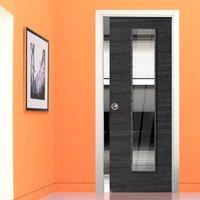 Eco Grigio Ash Grey Single Pocket Door - Clear Glass - Prefinished