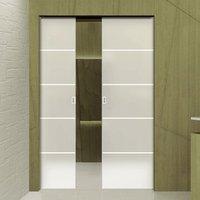 Eclisse 10mm Righe 1 Sandblasted Design on Clear or Satin Glass Double Pocket Door