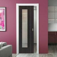 Eco Argento Ash Grey Single Pocket Door - Clear Glass - Prefinished