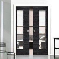 Eco Grigio Ash Grey Double Pocket Doors - Clear Glass - Prefinished