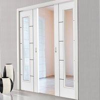 Eco Linea Satin White Double Pocket Doors - Clear Glass - Prefinished