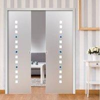 Eclisse 10mm Quadrello Murano Design on Clear or Satin Glass Double Pocket Door