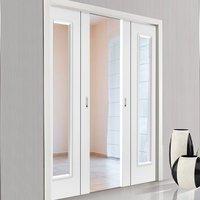 Eco Parelo Satin White Double Pocket Doors - Clear Glass - Prefinished